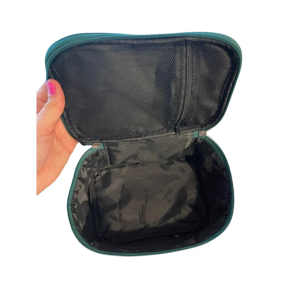 Geometric Teal Green Makeup Bag Travel Cosmetic Case Vanity Organizer